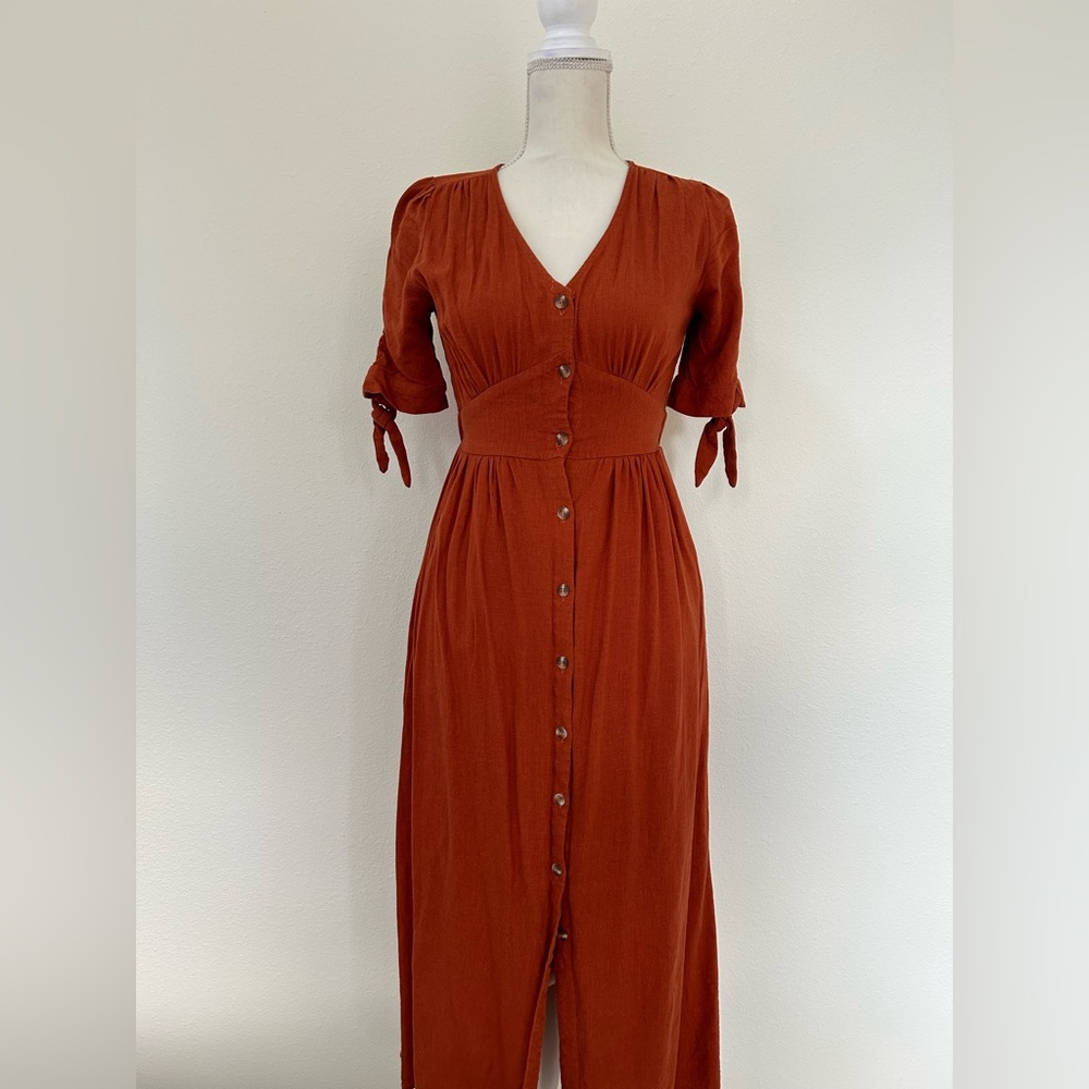 Brunt Orange Button Front Dress